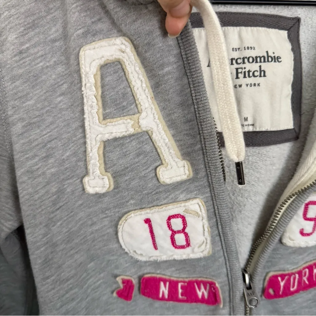 Abercrombie & Fitch Medium Full Zip Hoodie Classic Y2K 2000s Logo Grey - Image 3