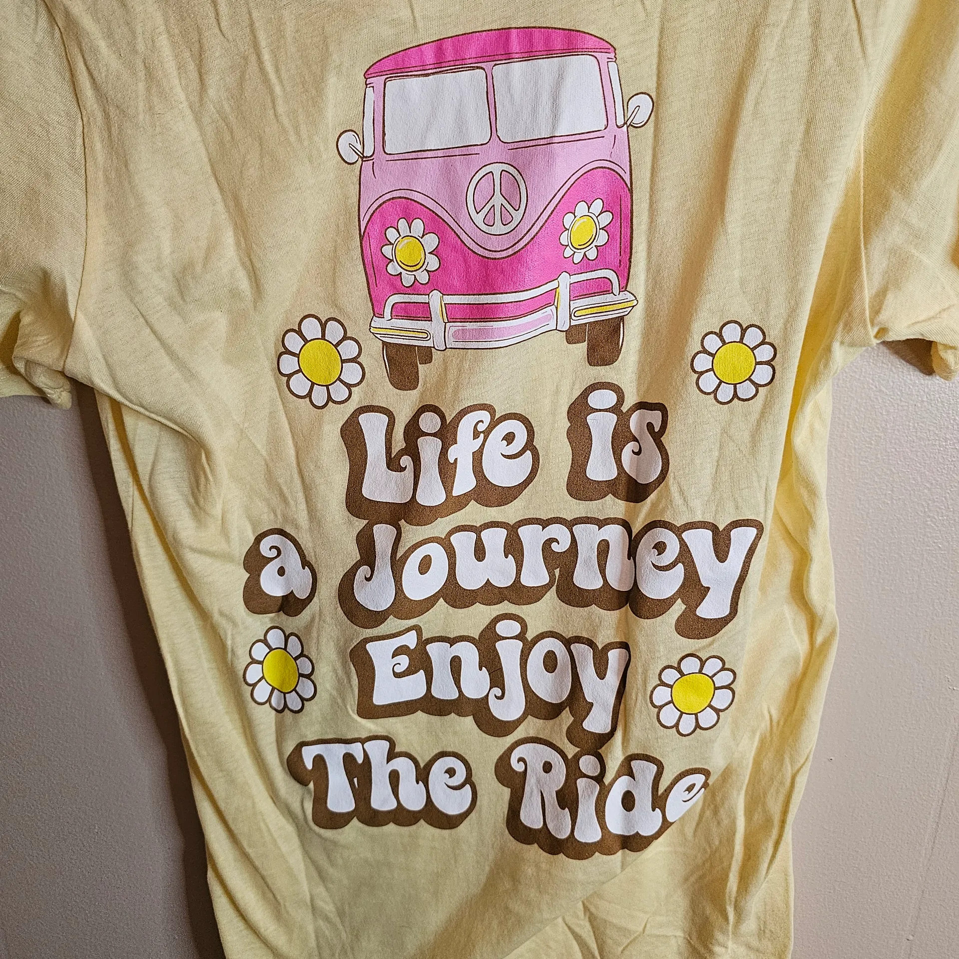 Simply Southern Life Is A Journey Light Yellow Tee With Hippie Pink Camper Van - Image 5
