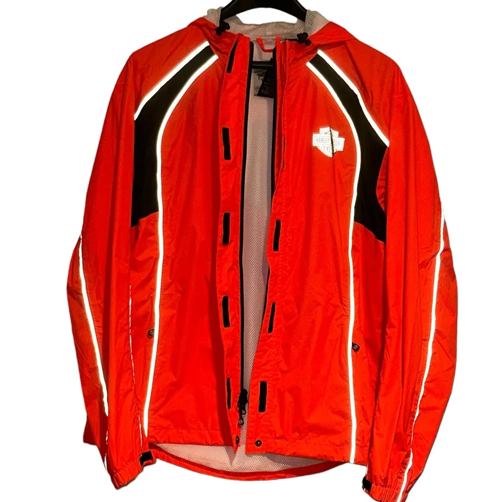 Harley Davidson Womens Hooded Riding Jacket Windbreaker Large Reflective Orange - Image 5