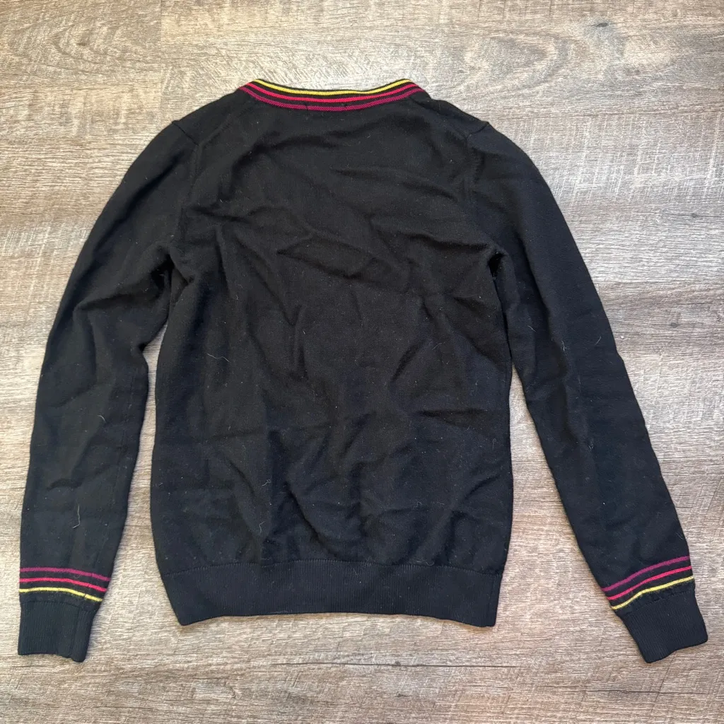Lacoste V-Neck Black Wool Preppy Varsity Sweater Size 40 - Image 2