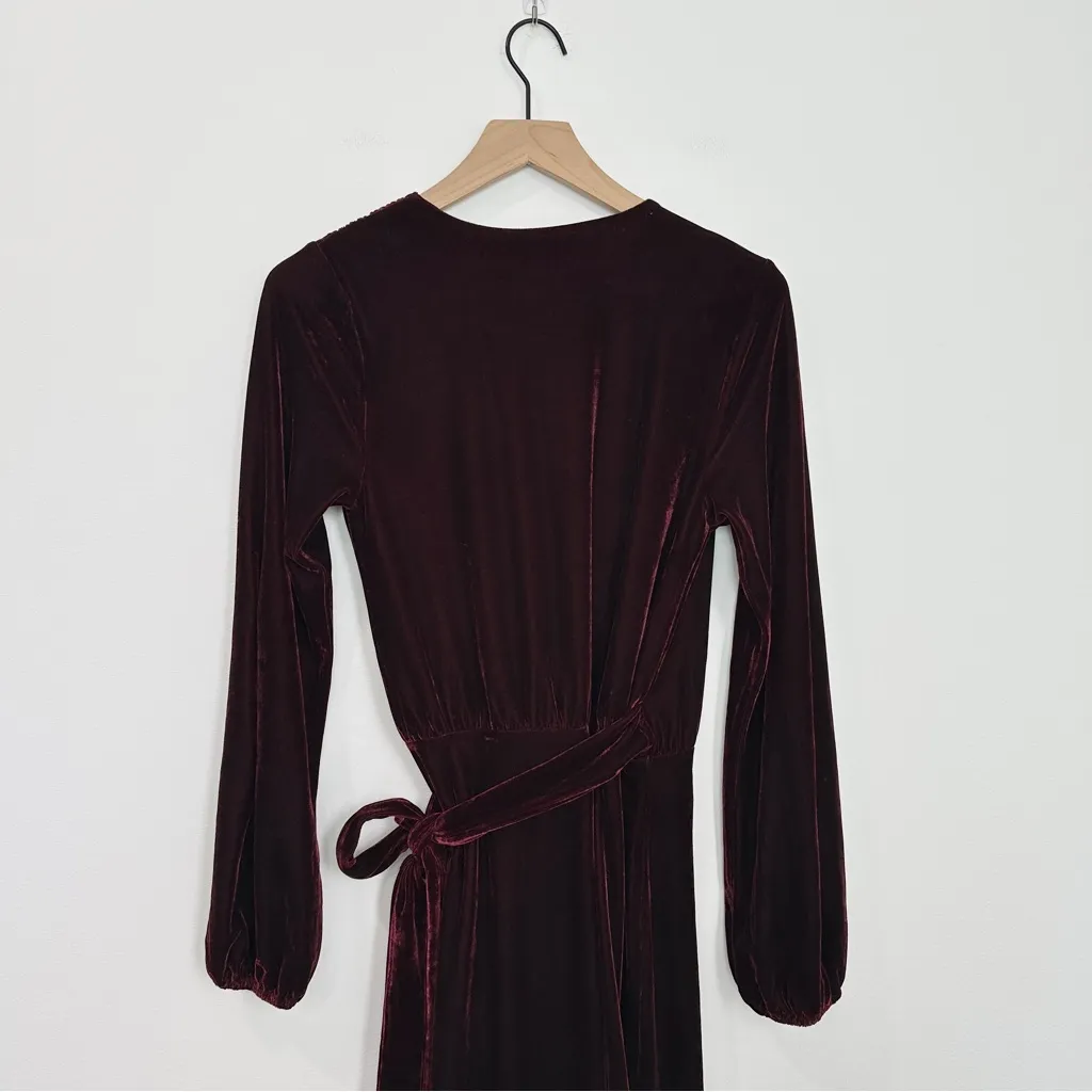 Lovers & Friends Adrianne Midi Dress Velvet Wrap Wine Red Size Small - Image 6