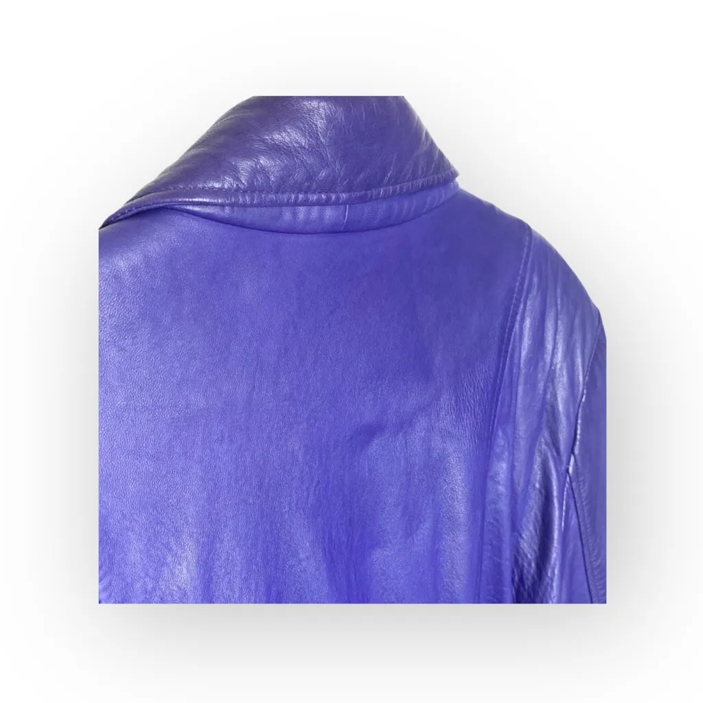 Vintage 90’s: Vakko ☻︎ Biker Belted Moto Leather Jacket ☻ ︎Violet Purple ☻︎ L Size L - Image 8