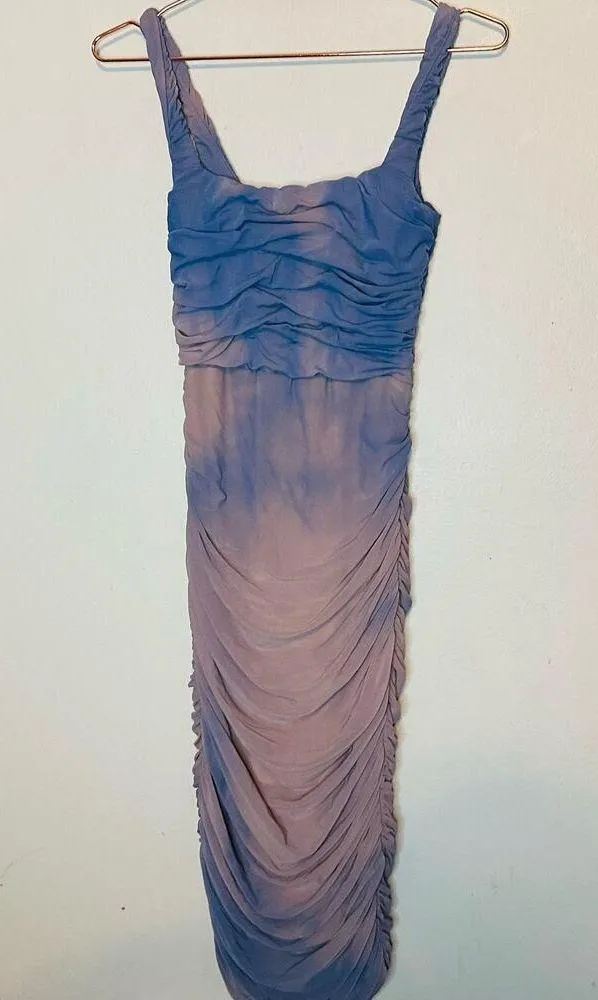 NOOKIE Cobalt Blue Corseted Sheer Overlay Bodycon Cocktail Midi Dress size L - Image 3