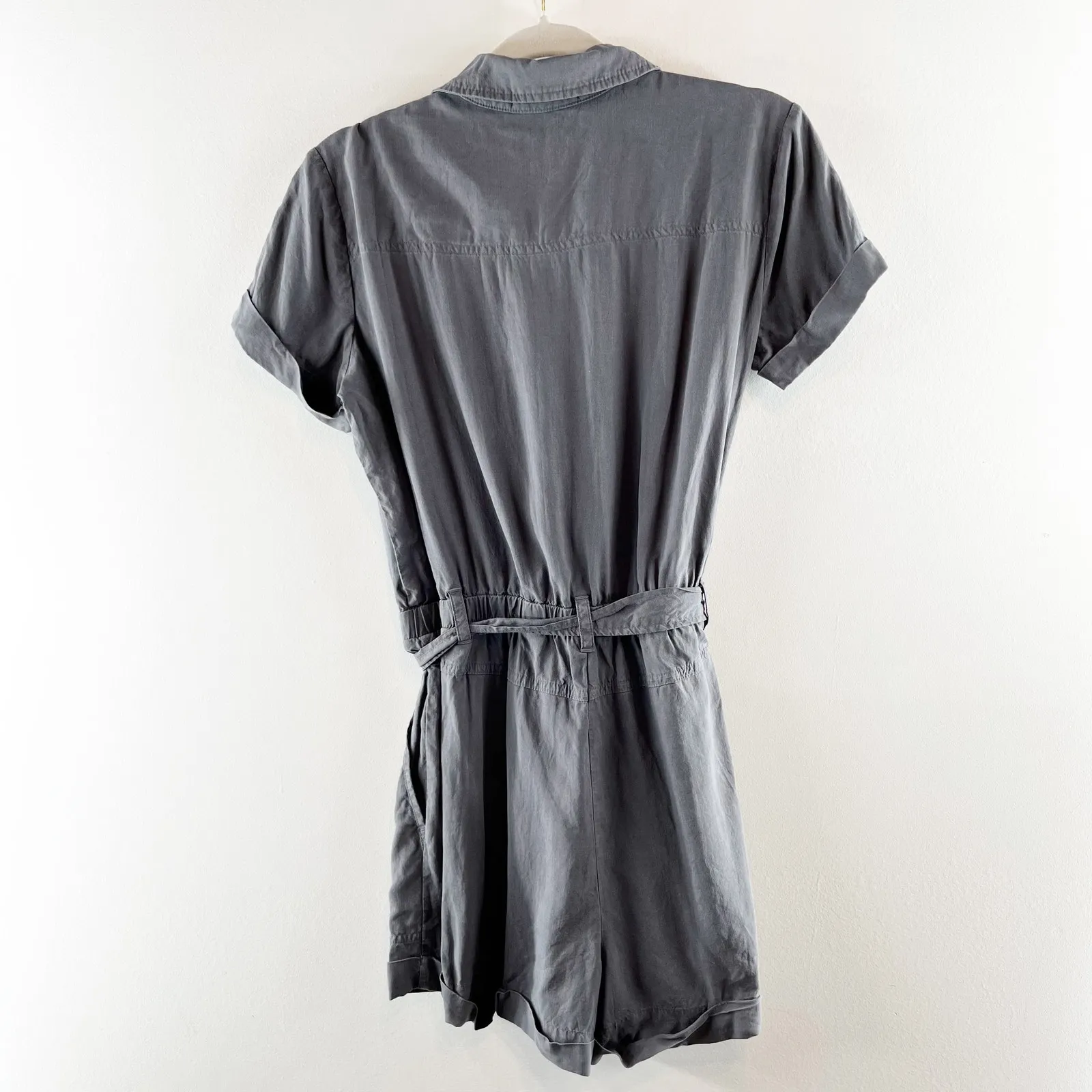Cloth & Stone Tencel Lycocell Short Sleeve Belted Shorts Romper Gray XS - Image 5