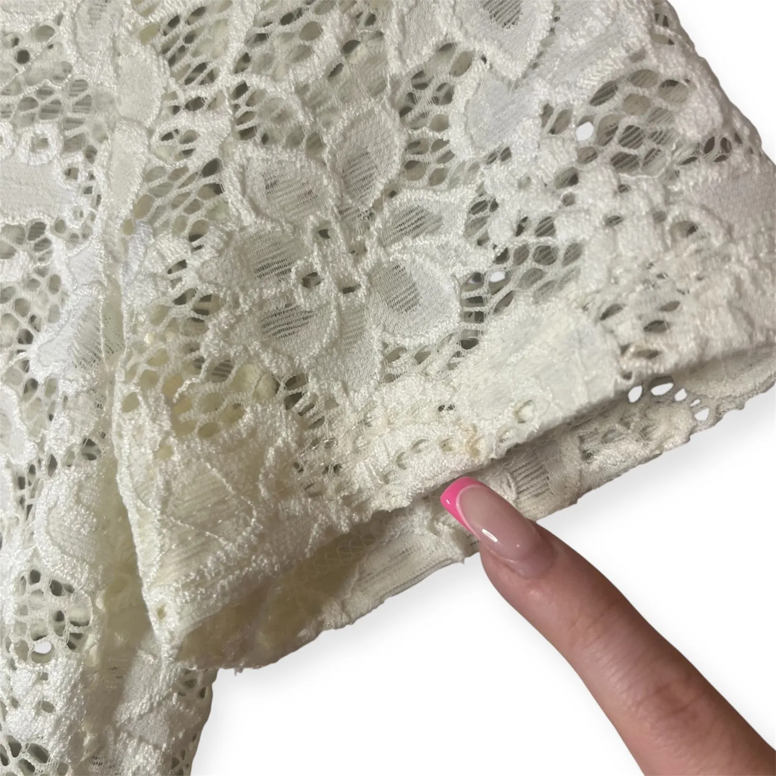 Zara White Floral Lace Short Sleeve Mesh Blouse Top Romantic Feminine Sz Small - Image 3