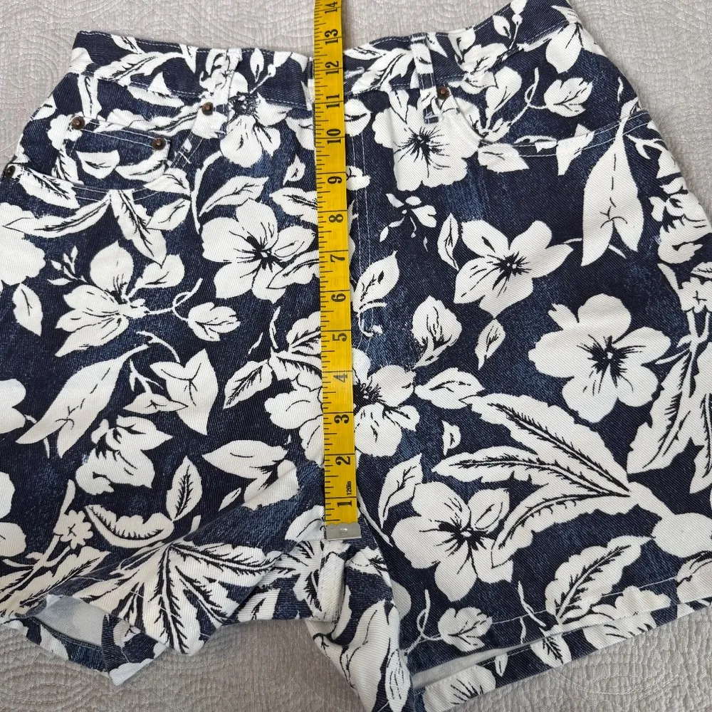 Vintage Bill Blass Denim Jean Mom Shorts Jorts Womens 8 Blue White Floral Mint! - Image 6