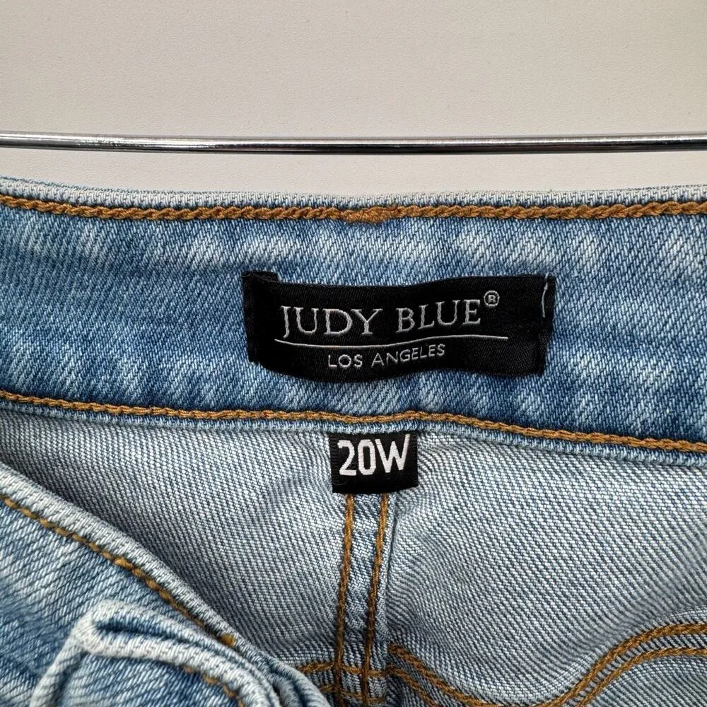 Judy Blue Boyfriend Fit Jean Shorts Womens Plus 20W Blue Cotton Blend Distressed - Image 9