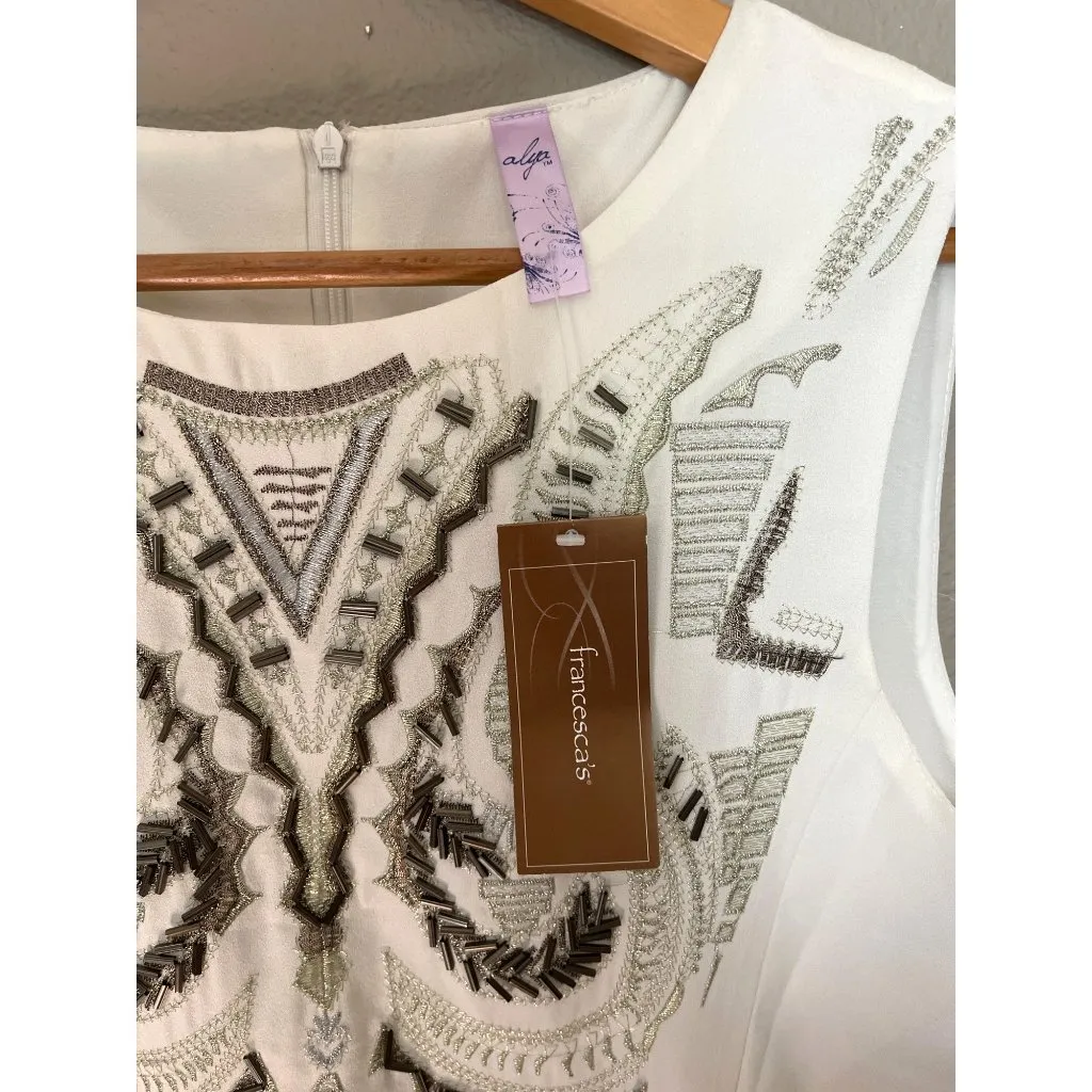 Francescas Alya White Sleeveless Embroidered Sheath Dress Ivory With Metallic M - Image 2