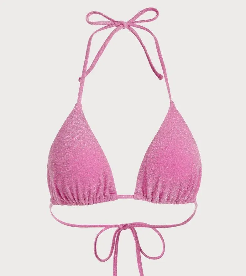 Berlook Pink Lurex Halter Triangle Bikini Set Size M - Image 4