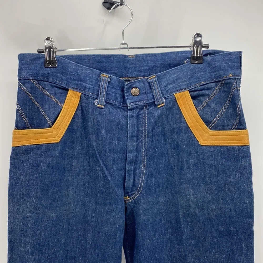 Vintage high waisted flare faux leather accents jeans festival rodeo 70s Size 12 - Image 2