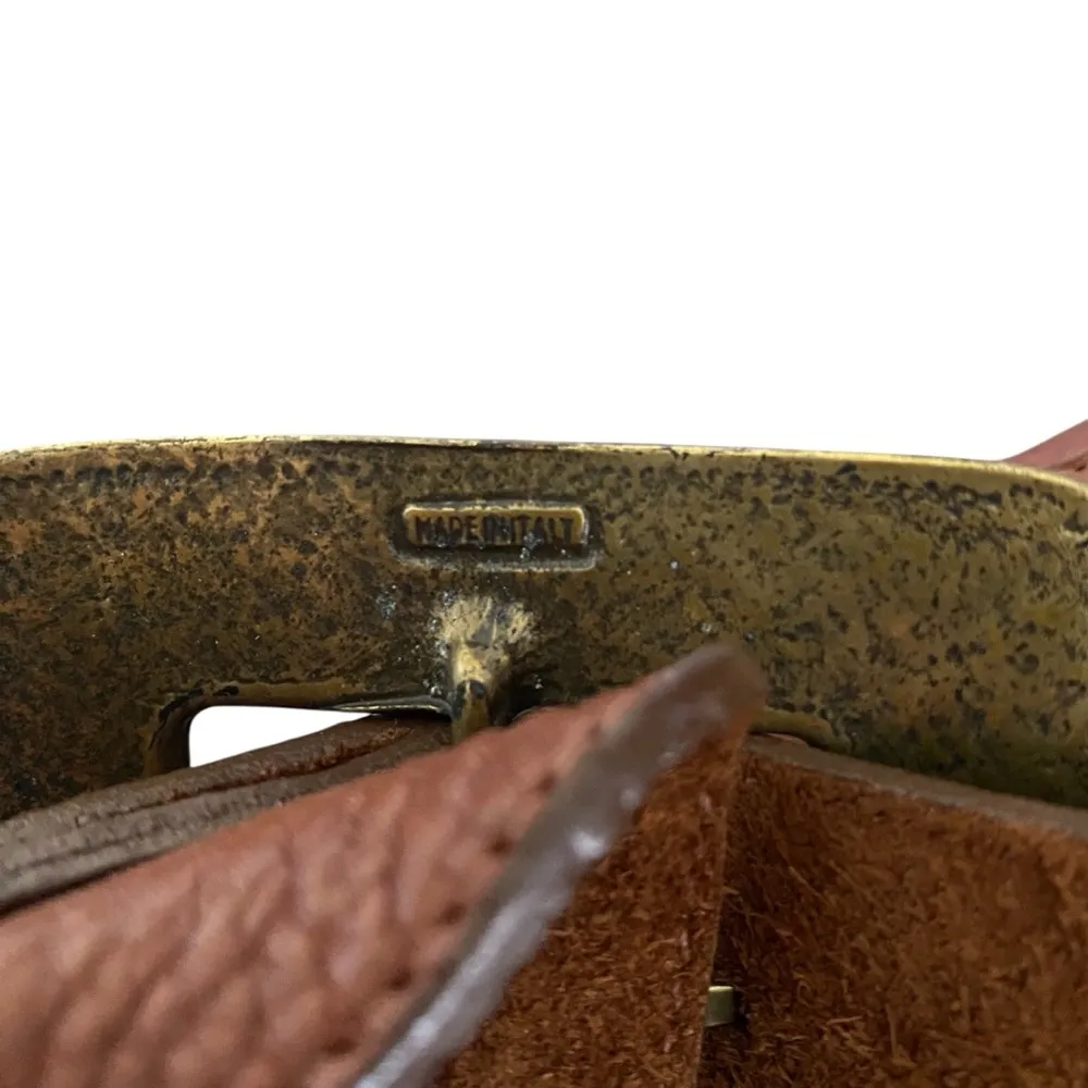 Leatherock Brown Leather Wide Made in Italy Stone Gild Buckle Belt size large - Image 7