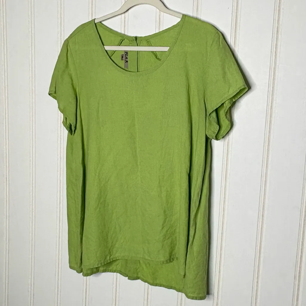 Flax Linen Button Back Green Top Sz Small - Image 4