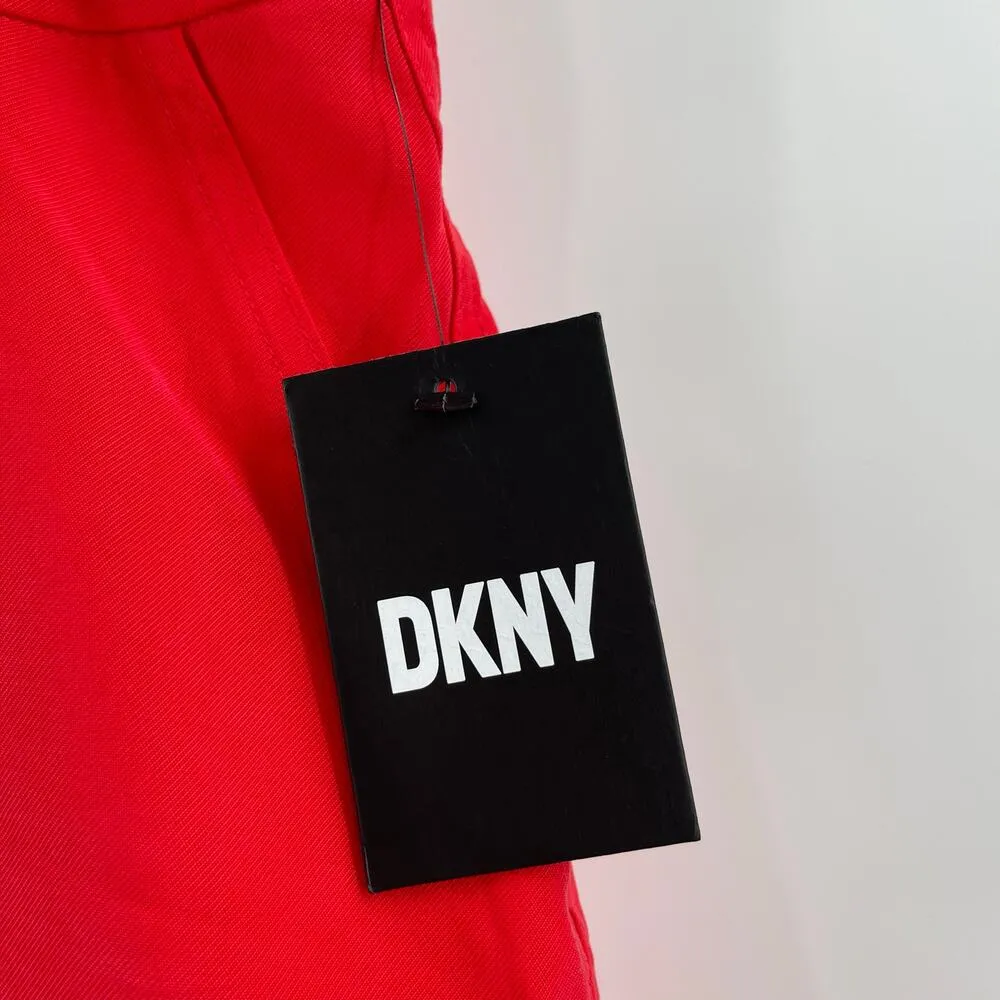 DKNY Pants SZ 16 Flame Red Gold Zippers NWT Cargo Straight Wide Leg Twill Office - Image 5