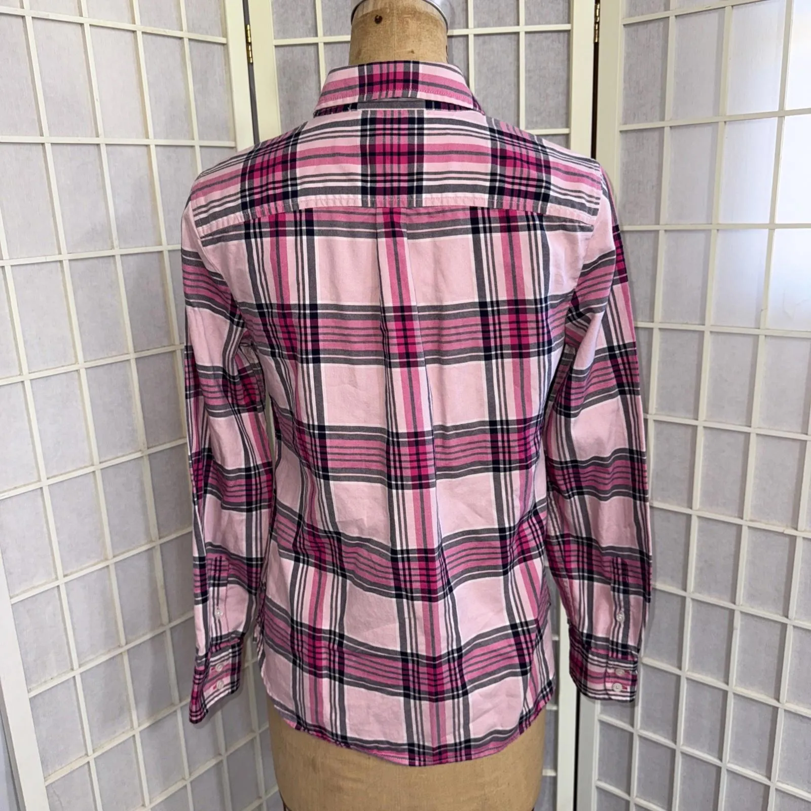 Talbots Long Sleeve Pastel Madras Plaid Cotton Button Up Spring Preppy Shirt XS - Image 6