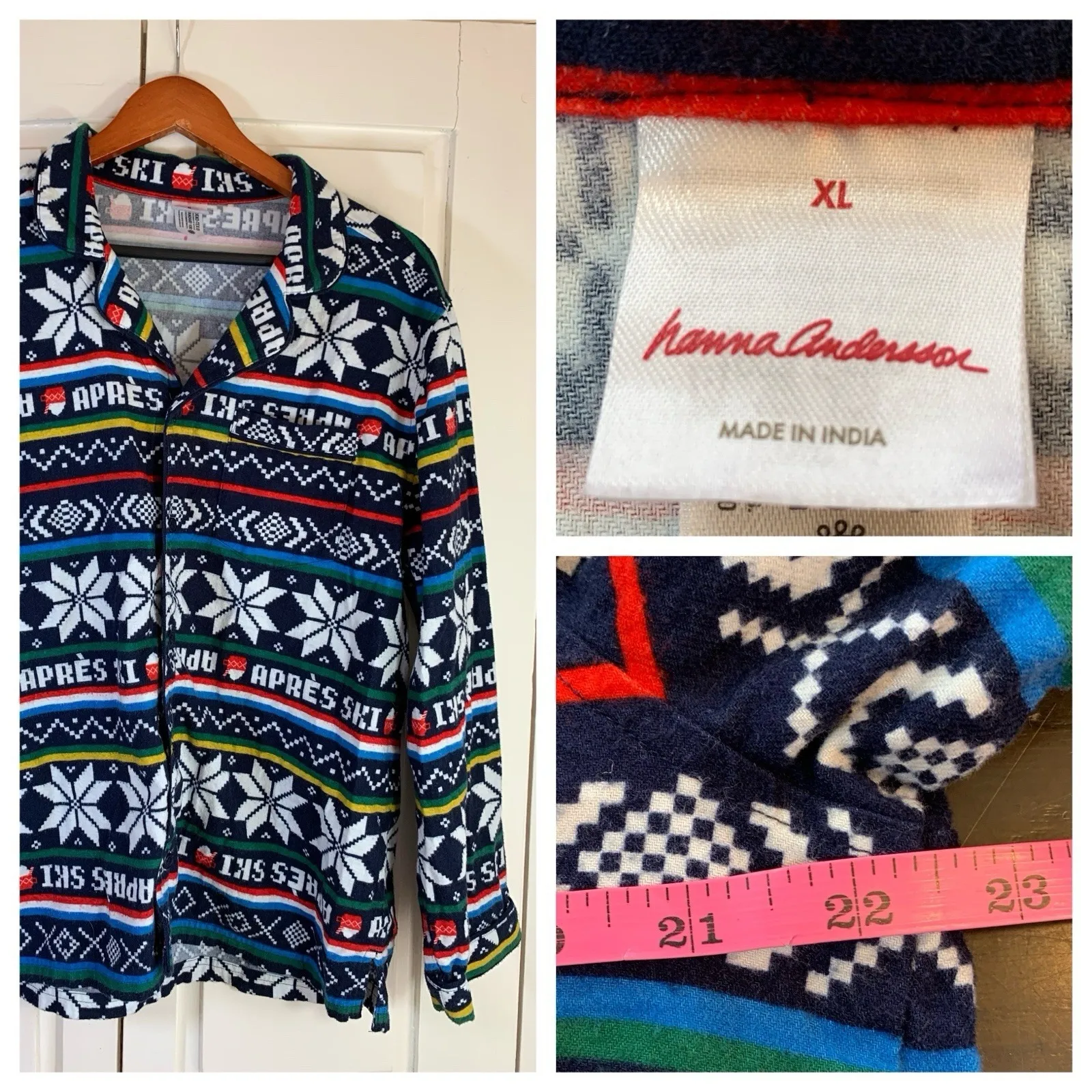 Hanna Andersson Apres Ski Flannel Pajama Top Only Adult XL Button‎ Front Cozy - Image 2