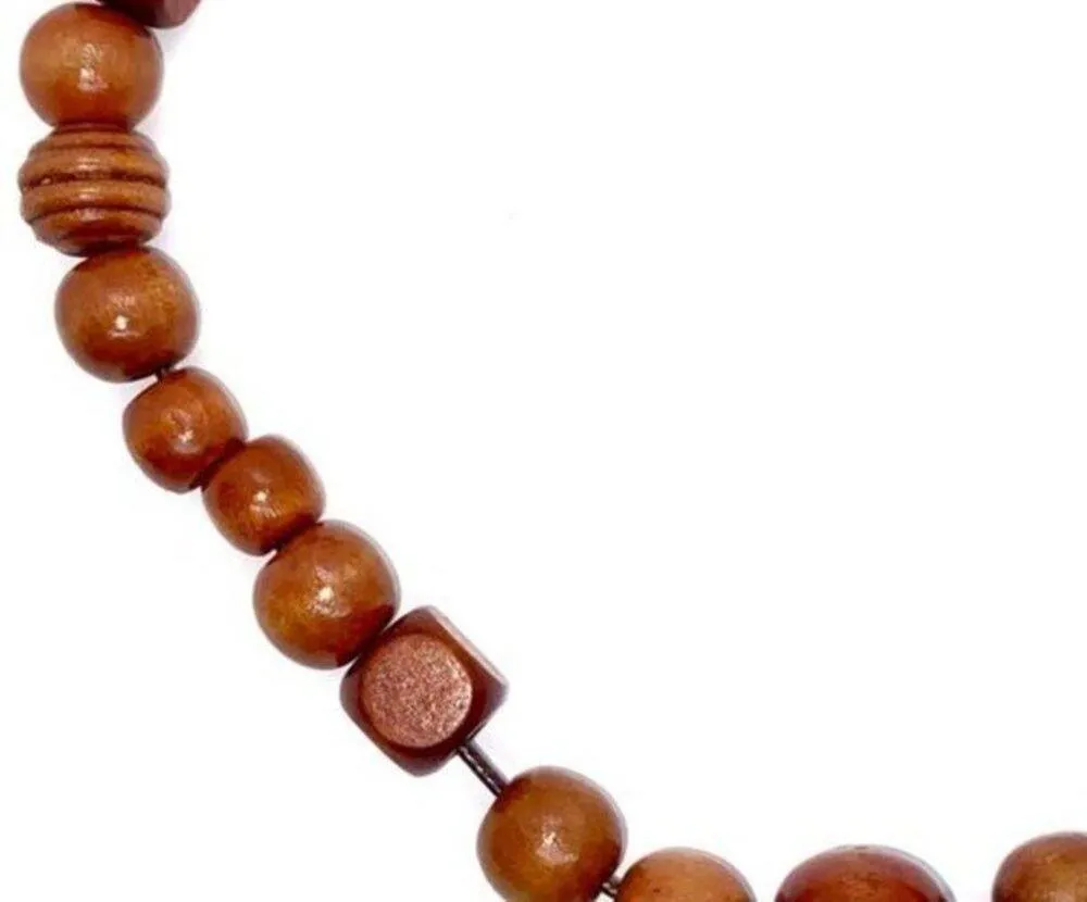 Handmade Wooden Beaded Necklace Cherry-tone wood - Image 3