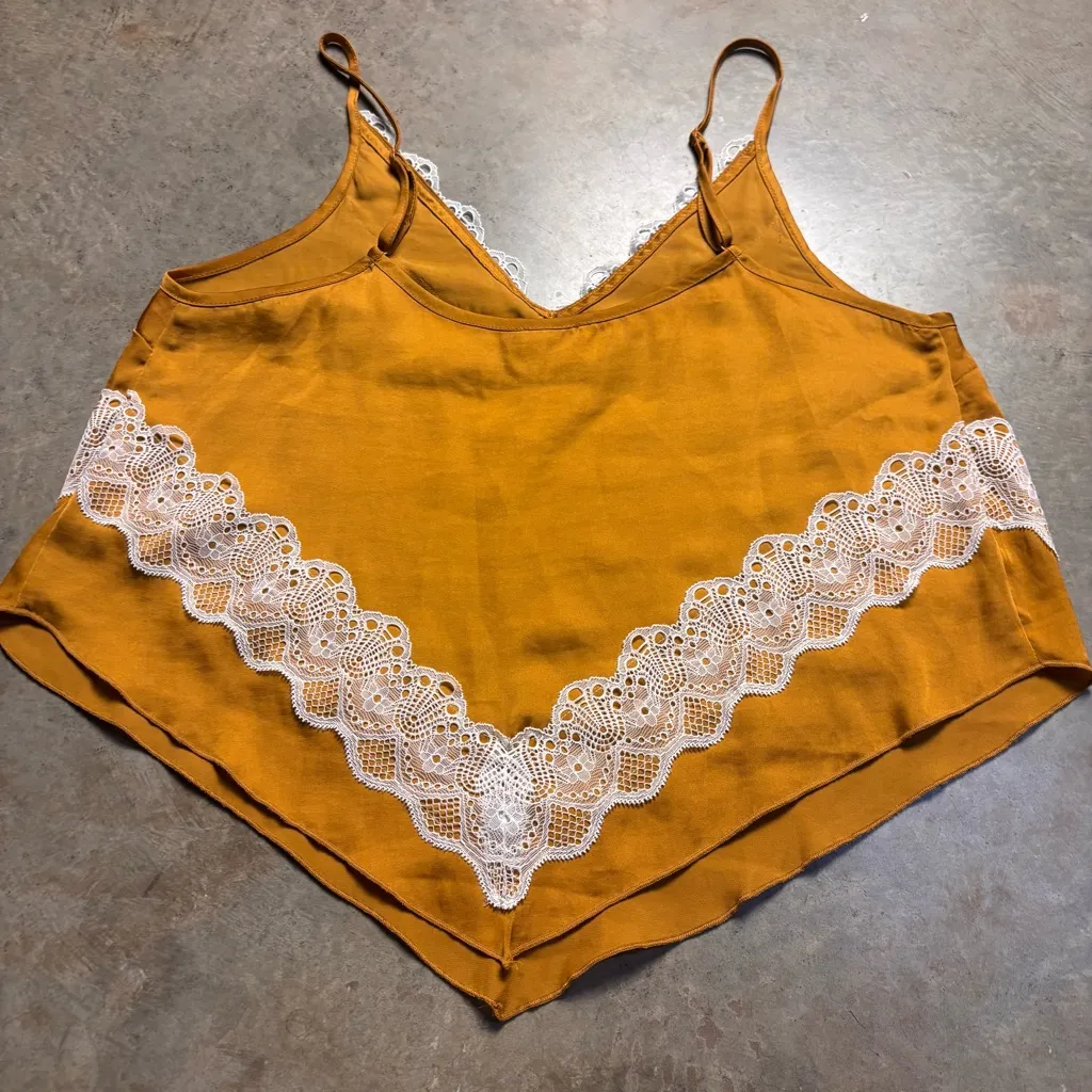 Free People Your Eyes Cami Boho Golden Lace Hippie Tanktop Size Large - Image 6