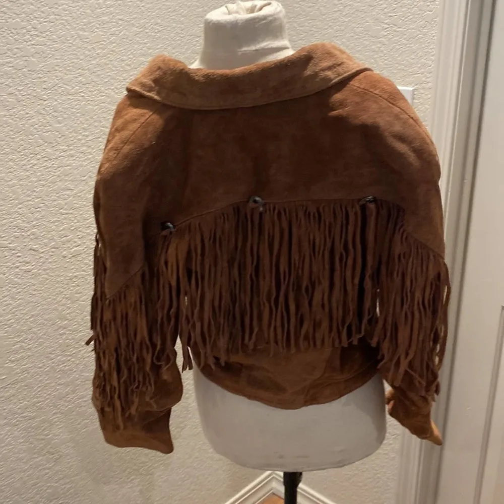 Vintage g4000 Western Leather Jacket w/ Conchos & Fringe Snap Closure Sz M Size M - Image 4