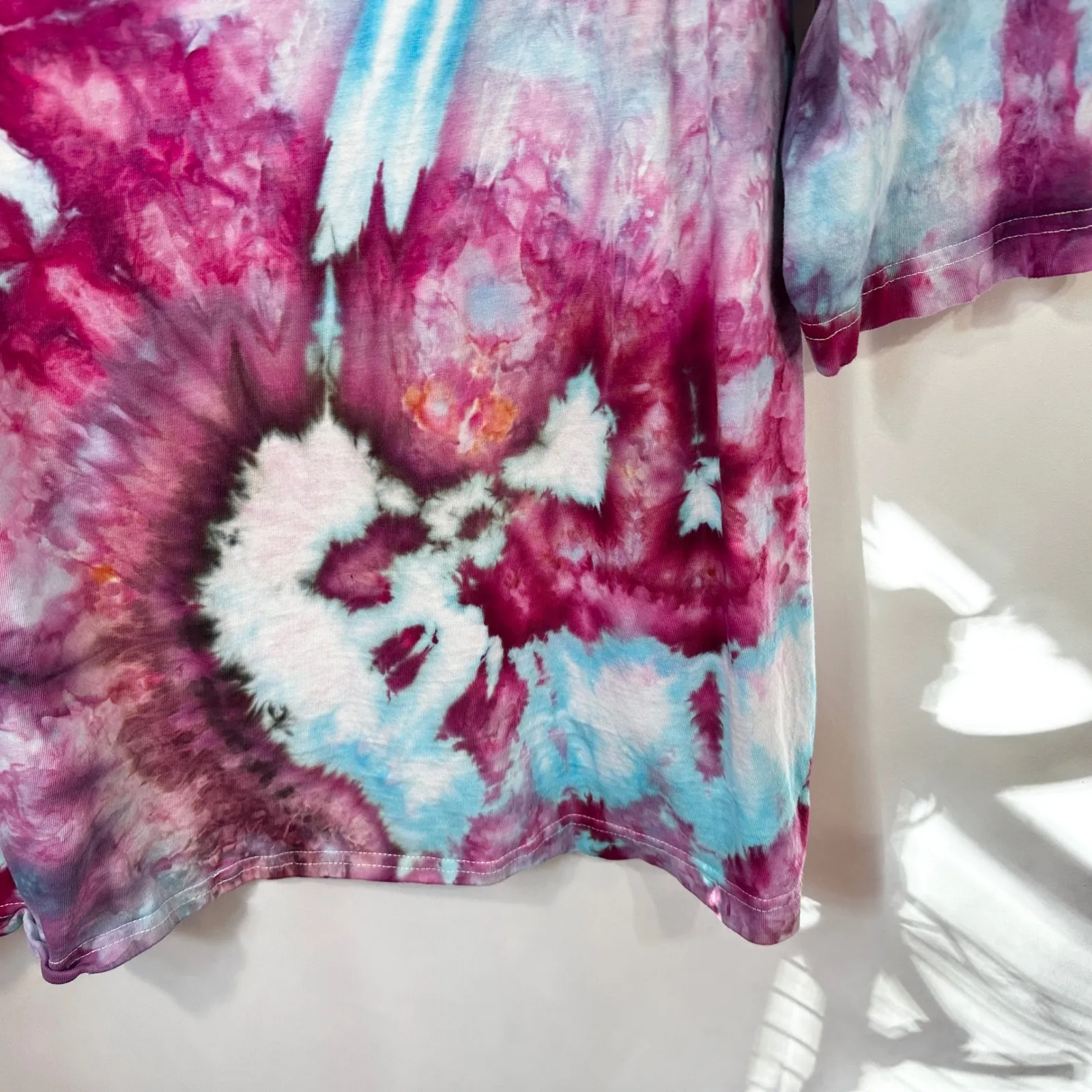 Woman Within Plus Size 3X Top Handmade Tie Dye Cotton Pink Blue Spiral Boho 894 - Image 7