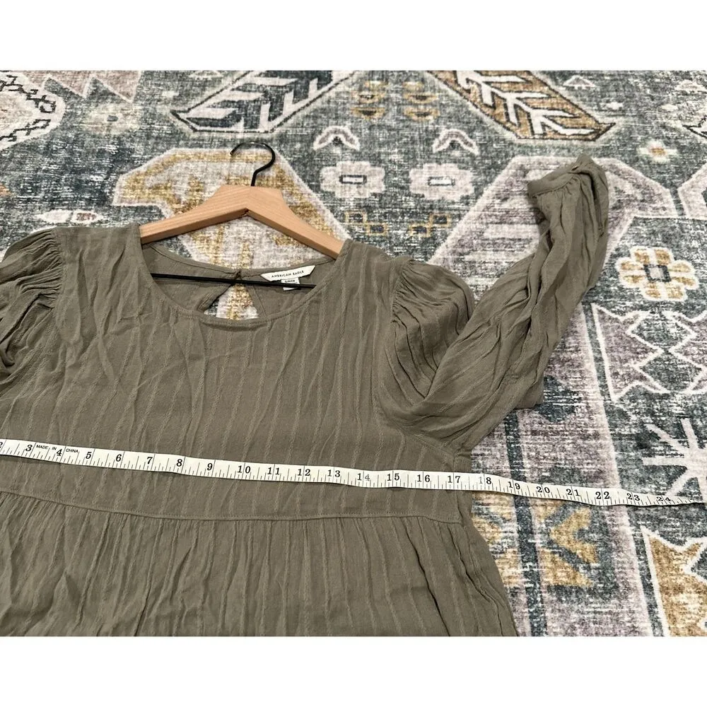 American Eagle  Green Long Sleeve Tiered Top - Image 10