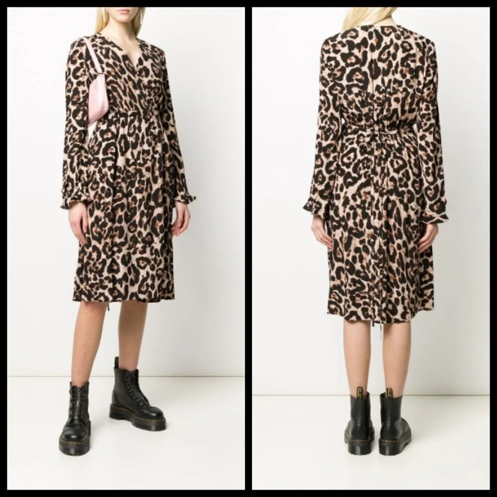 💕BAUM UND PFERDGARTEN Adelota Wild Leopard Wrap Dress 36 EU NWT Black Size undefined - Image 3