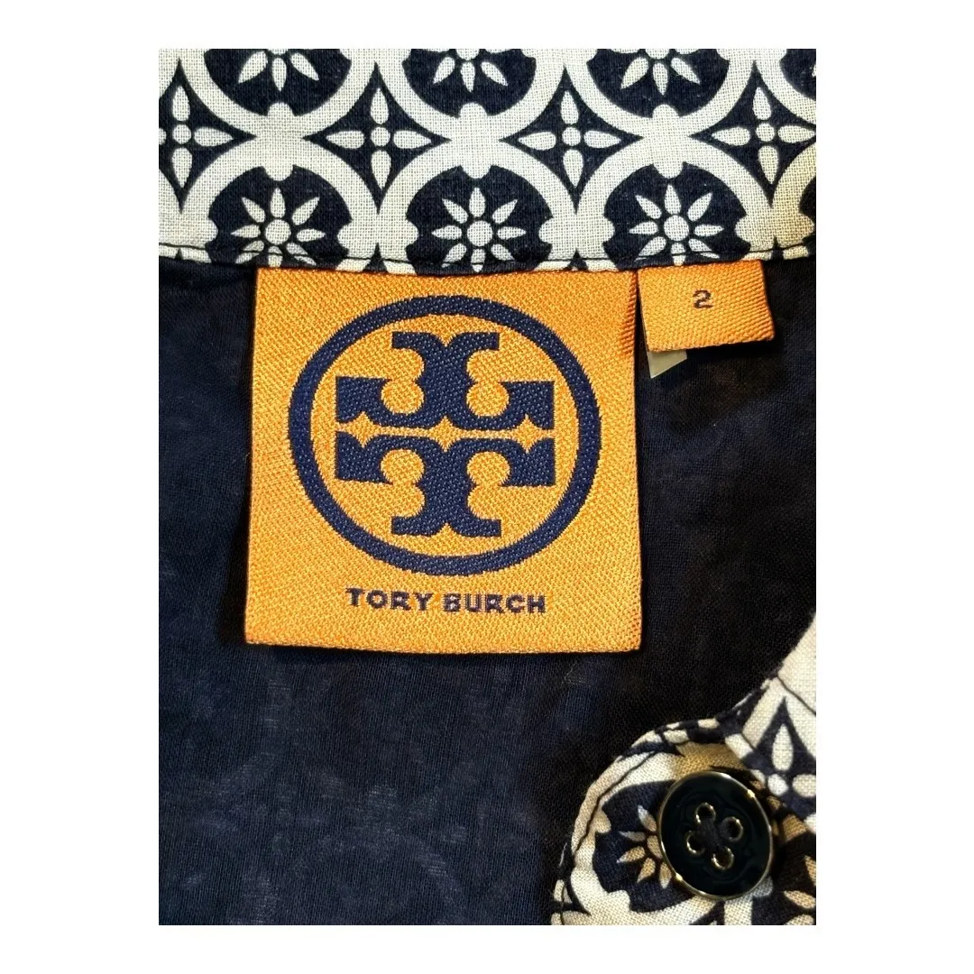 Tory Burch Shirt Dress Rare Long Sleeve Belted Collared Geometric Print Size‎ 2 - Image 8