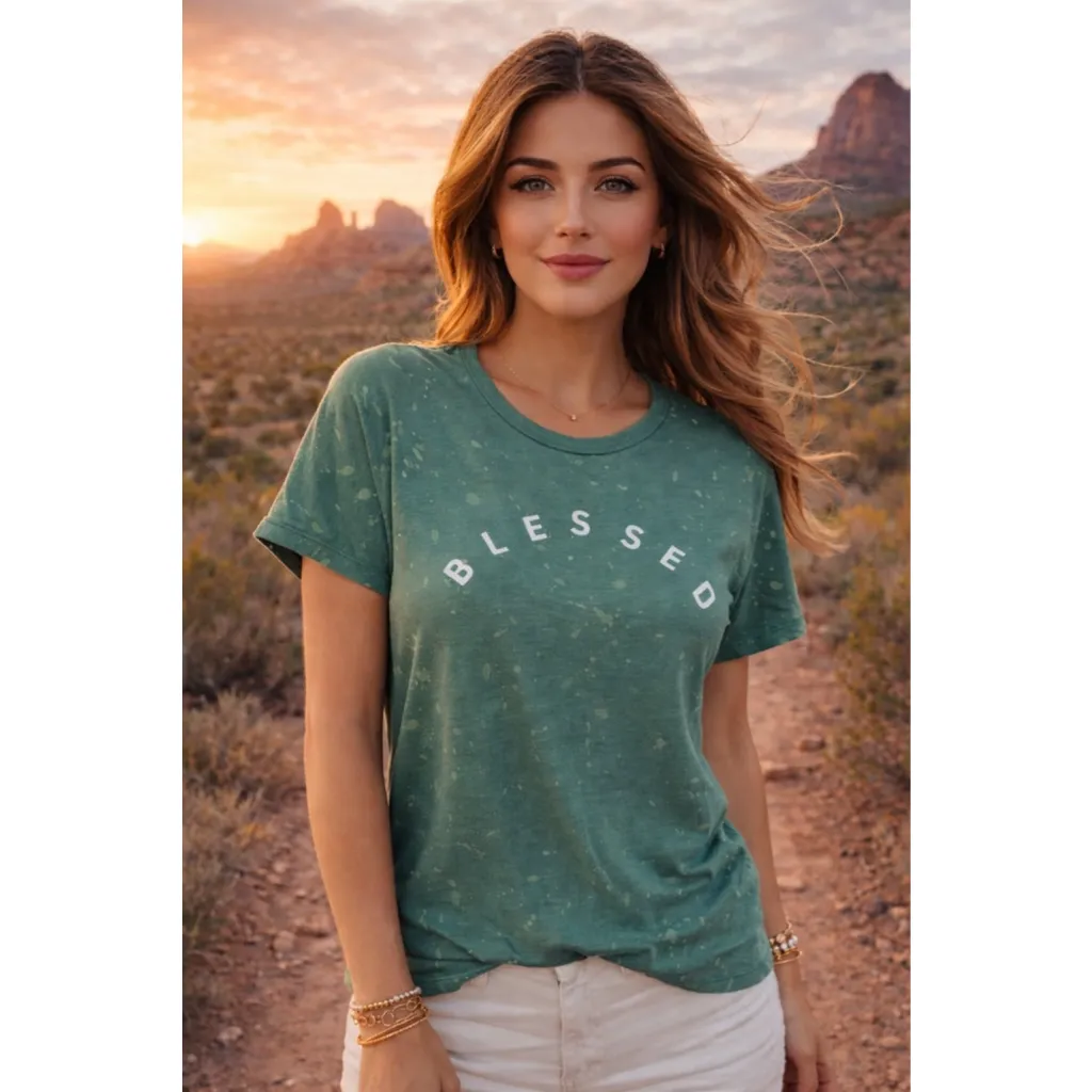 Wonderly Studio Blessed Green Speckled Tee Soft Casual Faith - Image 2