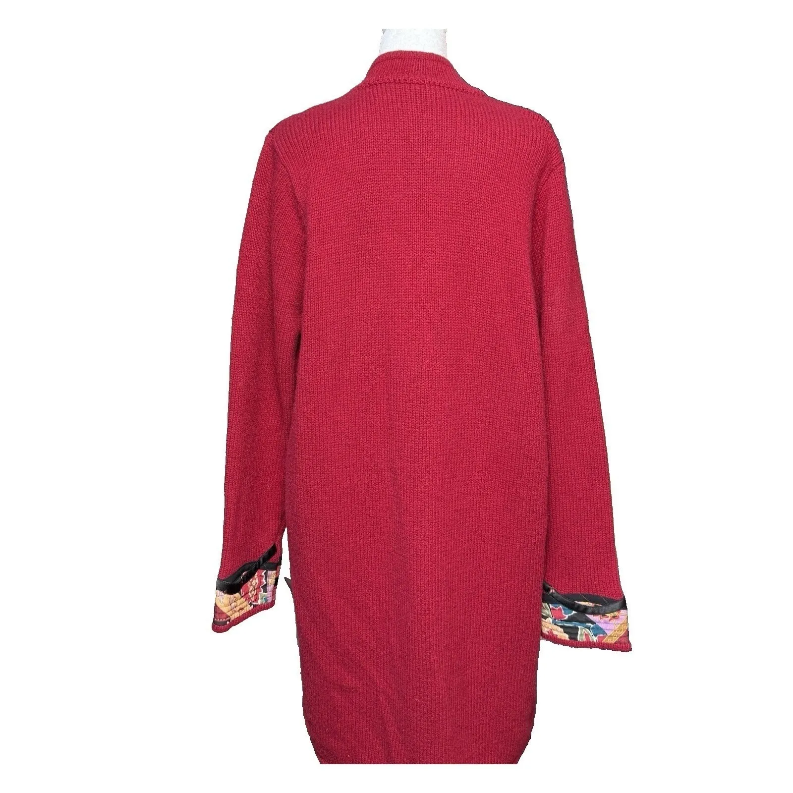 Duster Cardigan Sweater Wool Silk Blend Open Size Large Koos Quilted Mandarin Red - Image 4