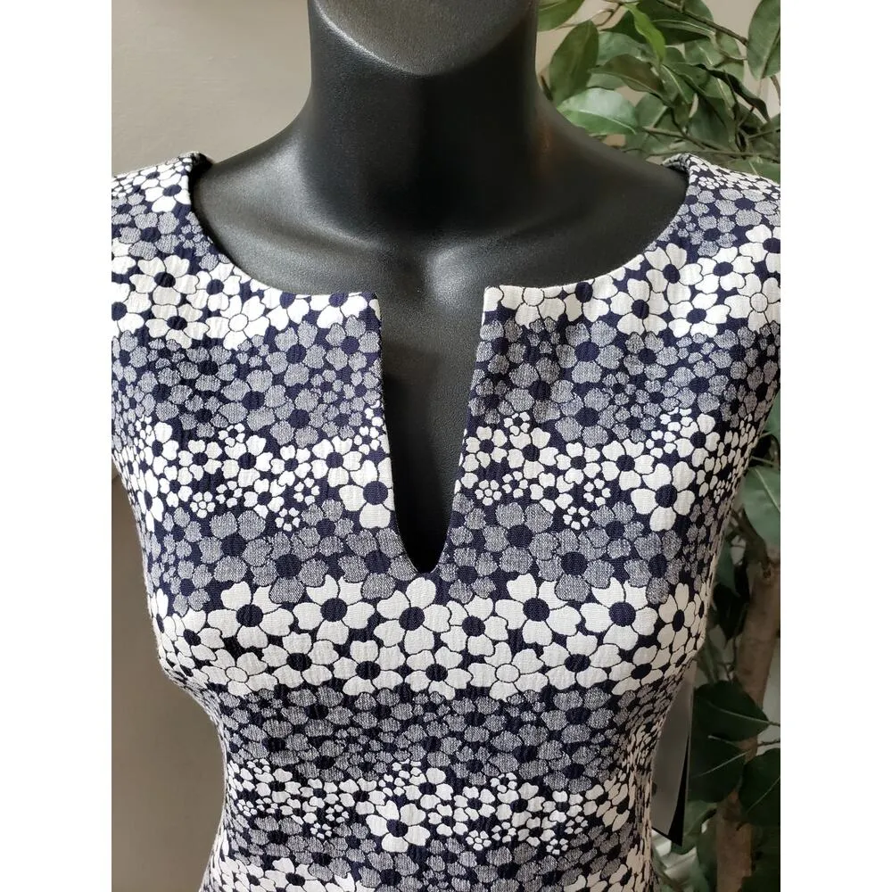 Karl Lagerfeld Mini Dress Womens 6 Blue White Floral Sleeveless V Neck Back Zip - Image 13