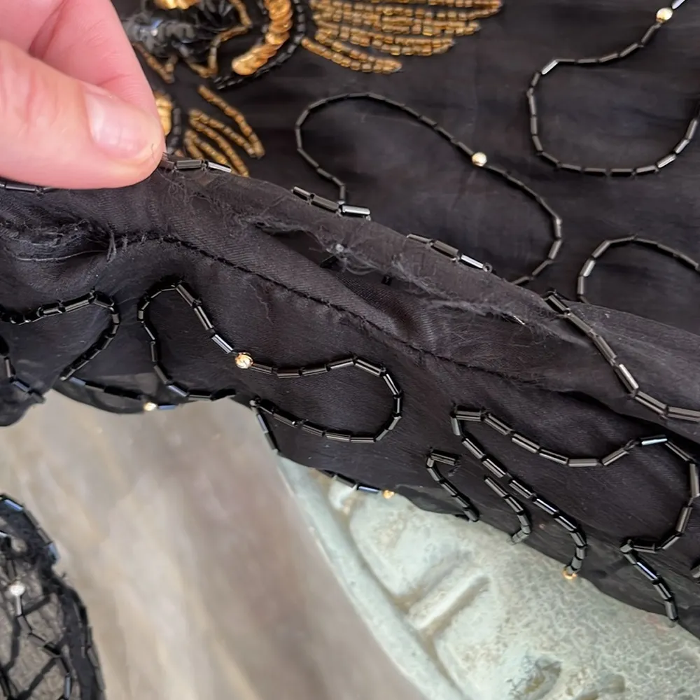 Vintage silk Laurence Kazar beaded maxi dress size XXL black lined evening gown - Image 13