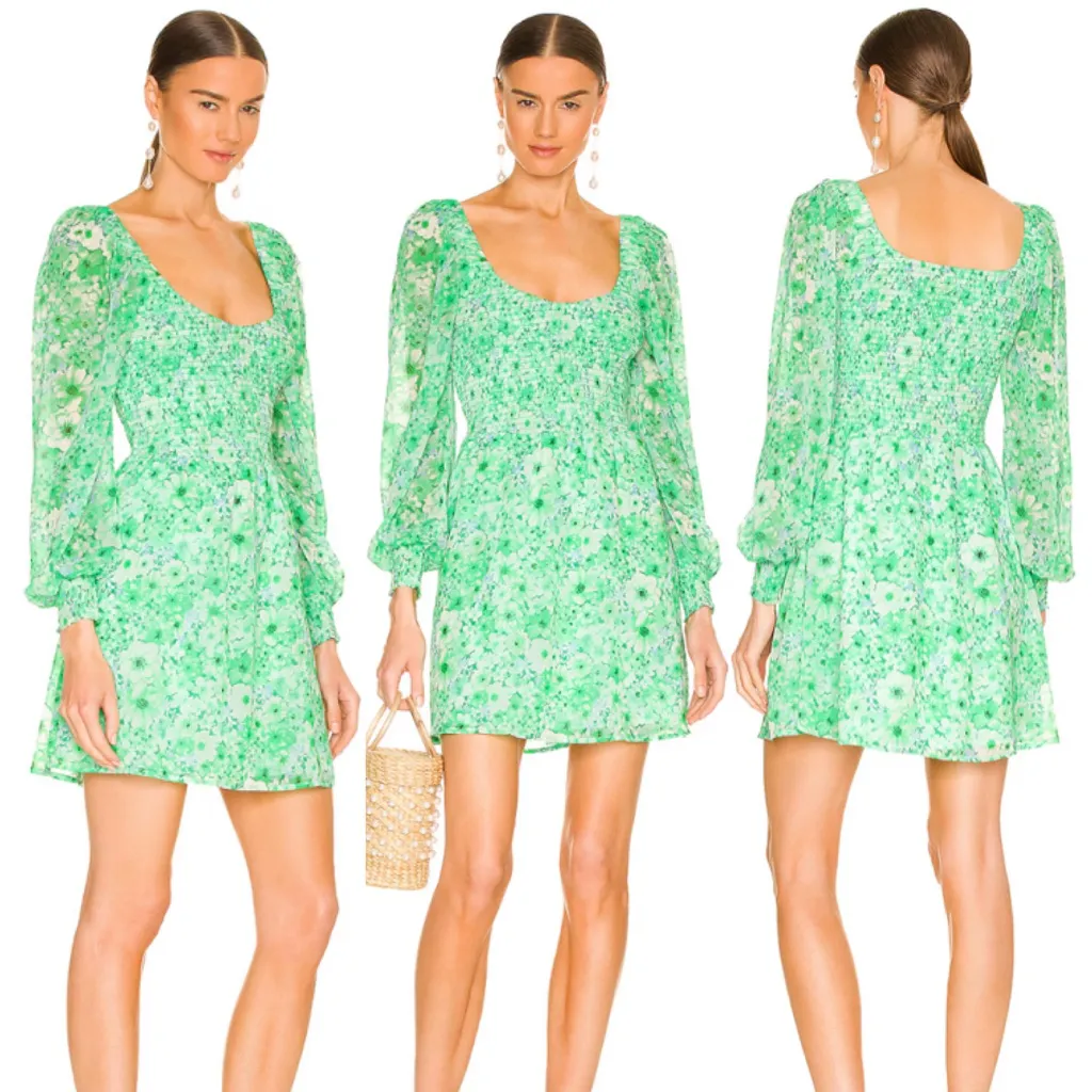 Morley Steve Madden Lucky Green Floral Long Sleeve Dress size Small - Image 2