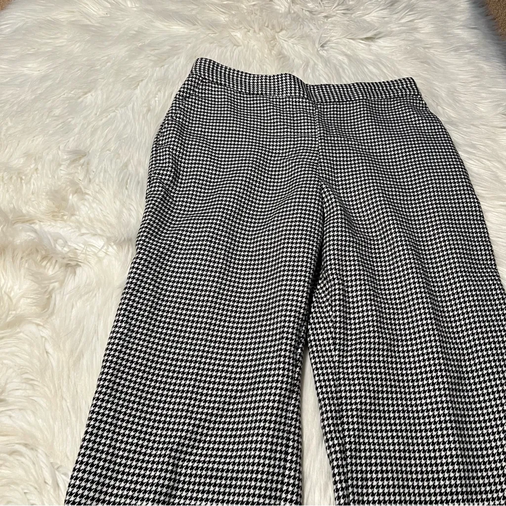 Zara Basic Cropped Houndstooth Trousers White Black M - Image 5
