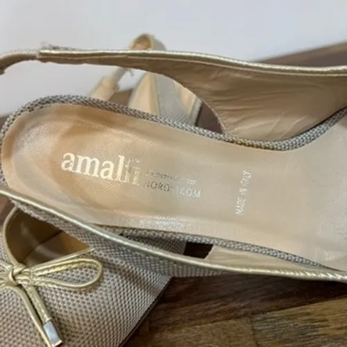 Amalfi Vintage Kitten Heel Mules 9B Leather Beige Bow Sling Back Square Toe Y2k Size 9 - Image 9
