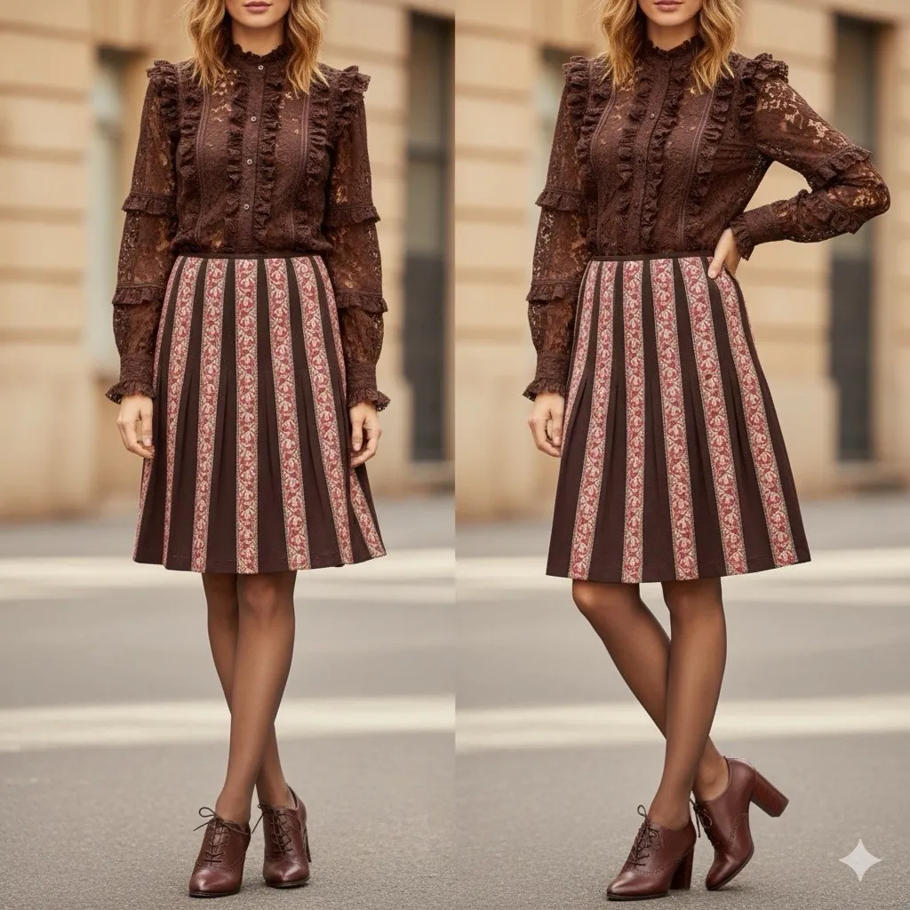 Ann Taylor Pleated Silk Skirt Cottage Academia‎ 4P Embroidered Tapestry Lined - Image 2