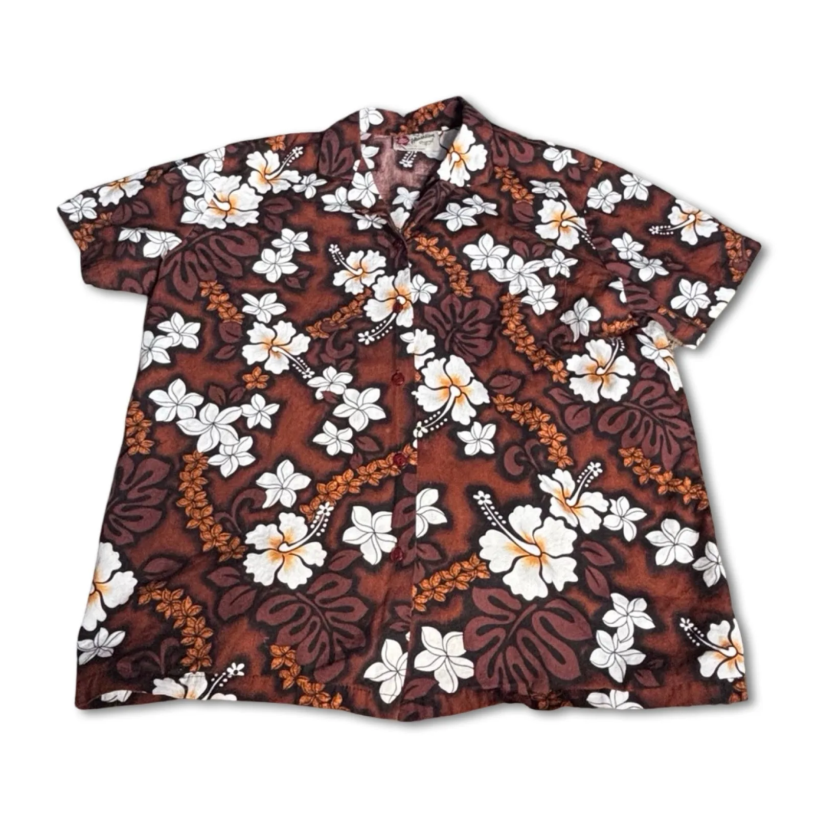Vintage Hilo Hattie Hawaiian Original Brown Floral Shirt Womens Medium Tropical - Image 2