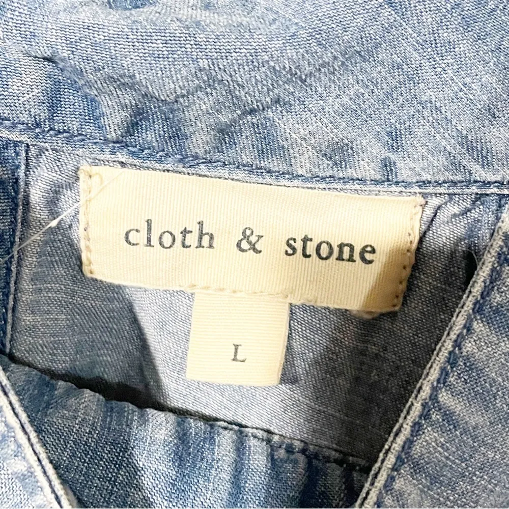 Cloth & Stone Size Large Tencel Sleeveless High Neck Blue Denim Mini Swing Dress - Image 3