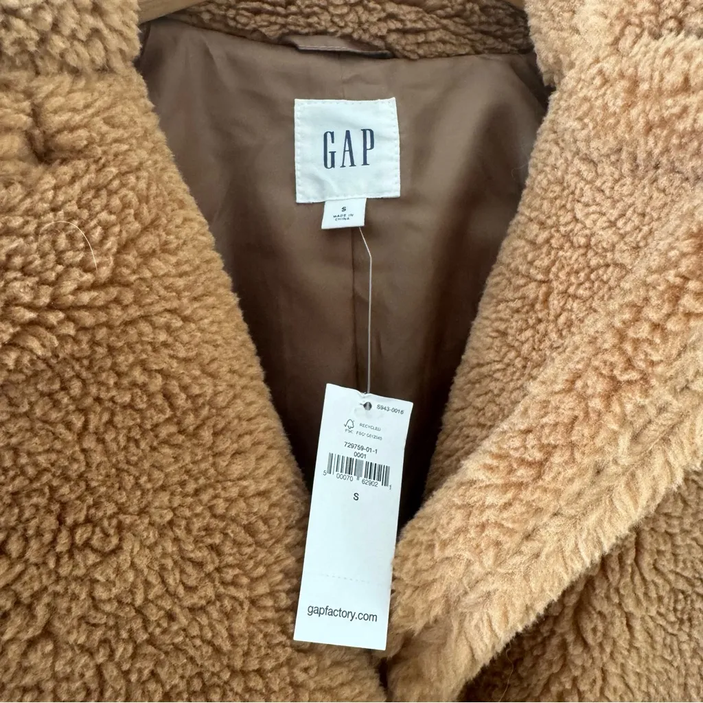 Gap Womens Fleece Oversized Teddy Coat Longline Winter Warm Button Up - Image 4