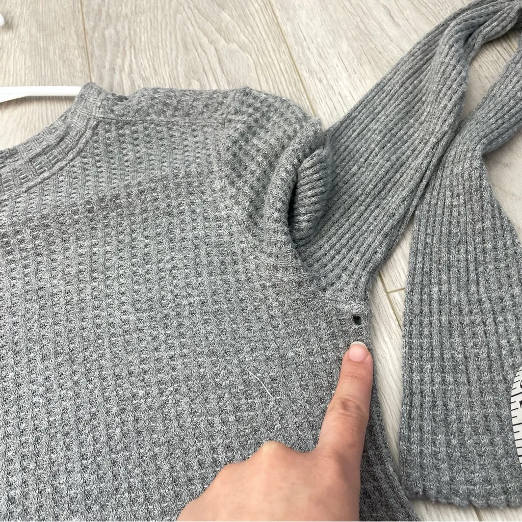 Free People Tshirt thermal waffle knit crop womens Gray (small) casual - Image 5