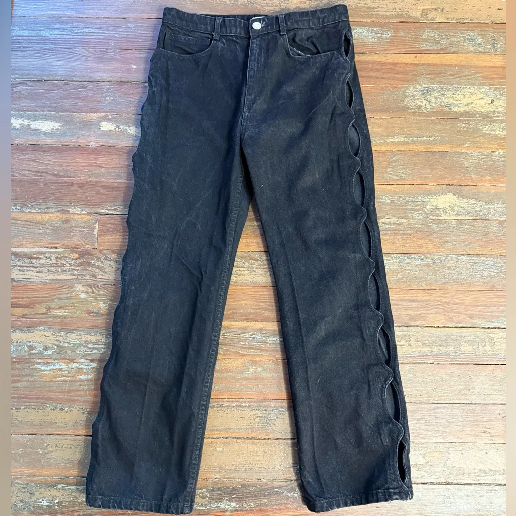 Zara Black Straight Leg Sexy Cutout Viral Jeans 100% Cotton Sz 12 🧡🍄 - Image 6