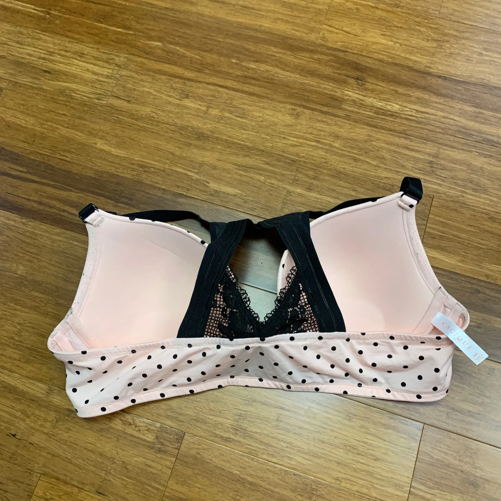 Cacique Boost Plunge Bra Womens Size 44C Polka Dot Front Closure Racerback Pink - Image 2