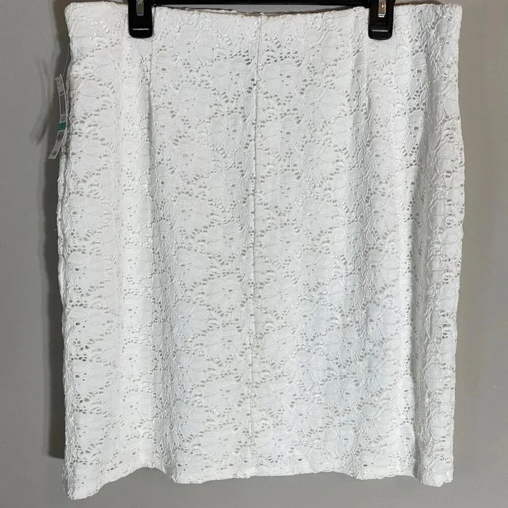 NWT Alfani Women's Size 16 Lace Elastic Waistband White Above the Knee Skirt - Image 13