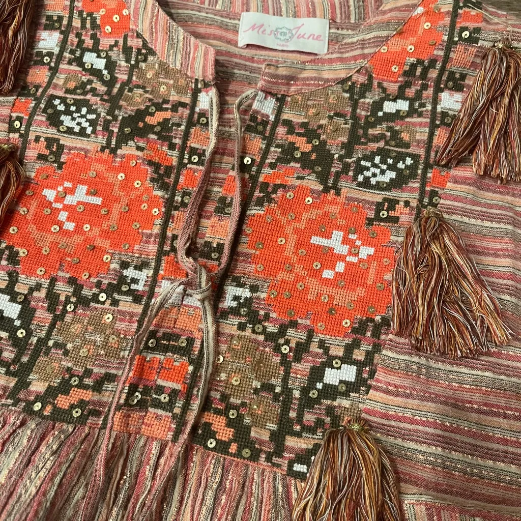 Miss June Norma Top Blouse Boho metallic pink orange size size small / medium - Image 3