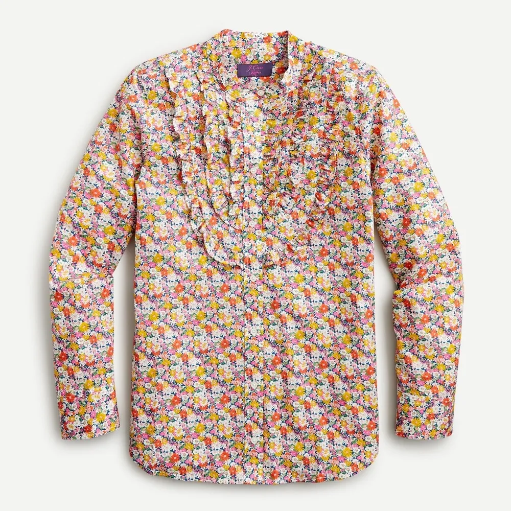 J Crew • Band-collar ruffle-front shirt Liberty Libby floral print button down - Image 3