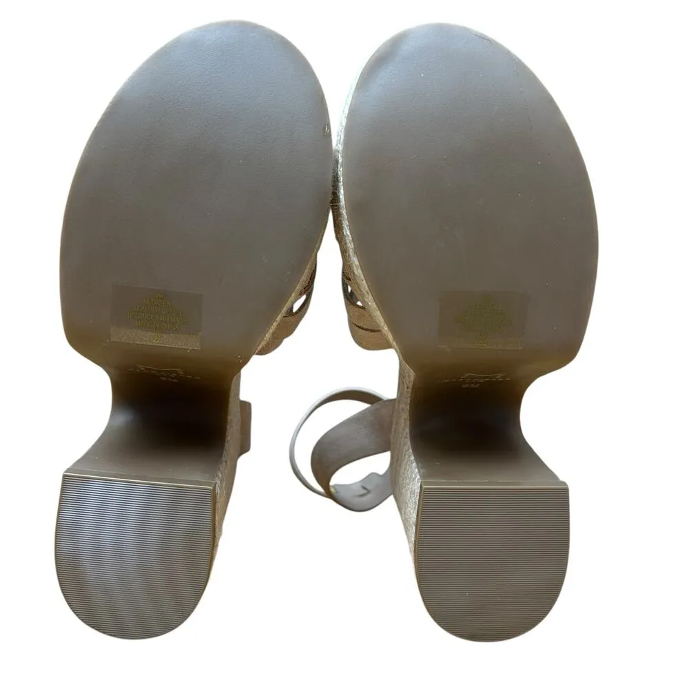 MARC FISHER LTD Women's US 8 M Oaten Espadrille Platform Leather Sandal Natural Pink - Image 7