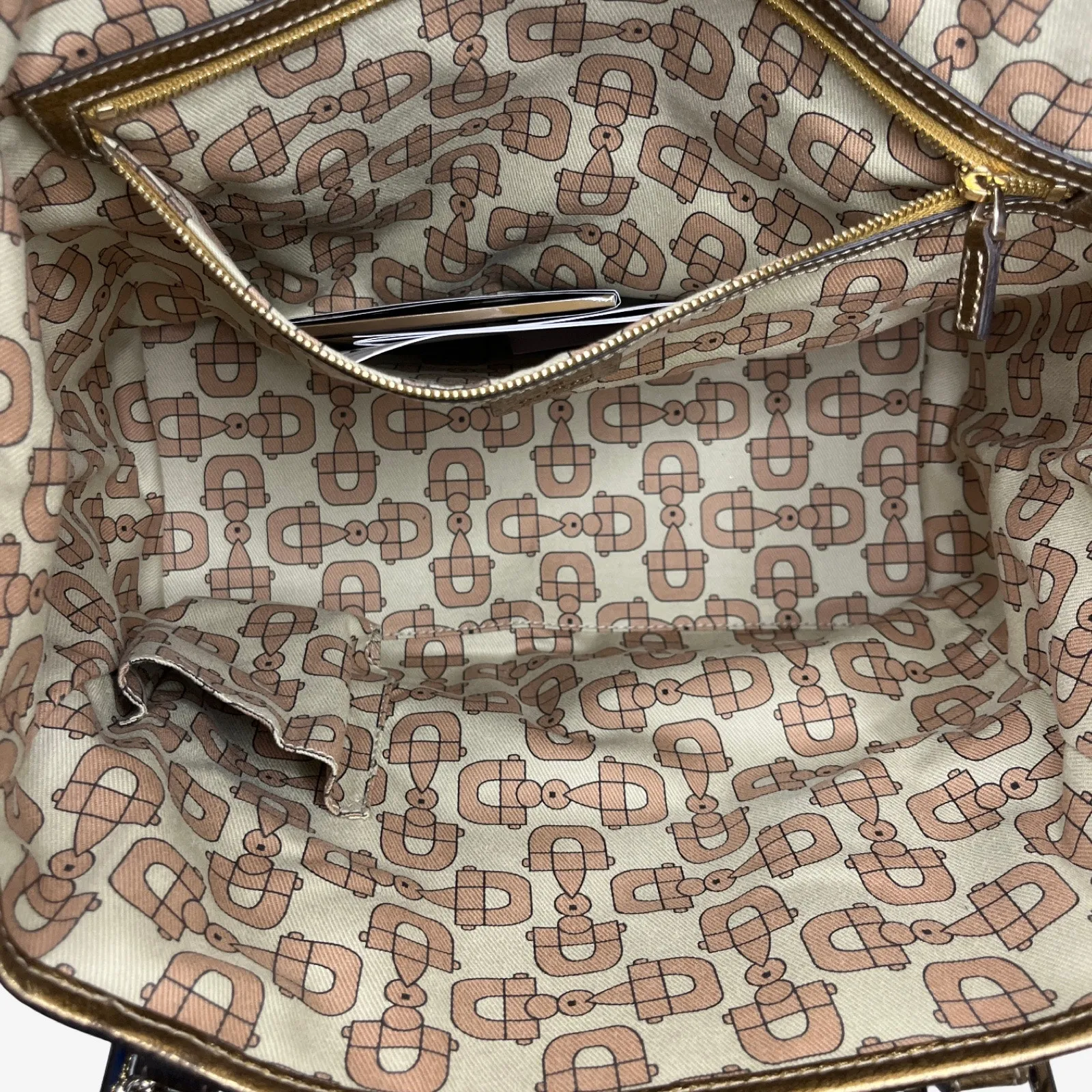 Gucci GG Canvas Gold Leather Trim Tote 137396 002404 with Charm & Cards - Image 9