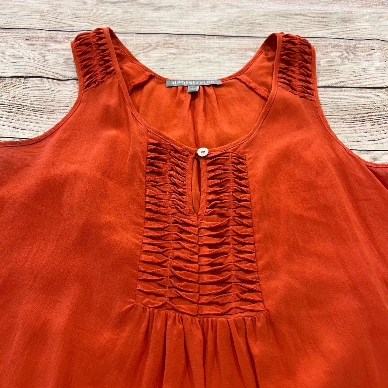 Daniel Rainn Women's Orange Silk Ruched Neck Sleeveless Tank Top Blouse Size S - Image 2