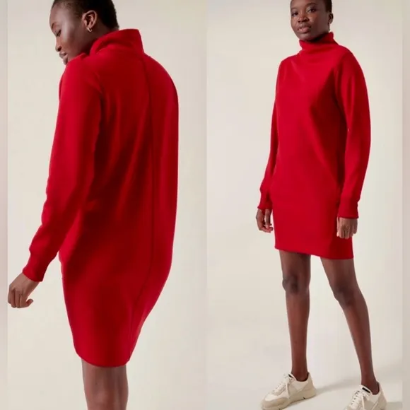 ATHLETA Cozy Karma Mock Neck Long Sleeve Candy Red Knit Fleece Dress Size XS - Image 2