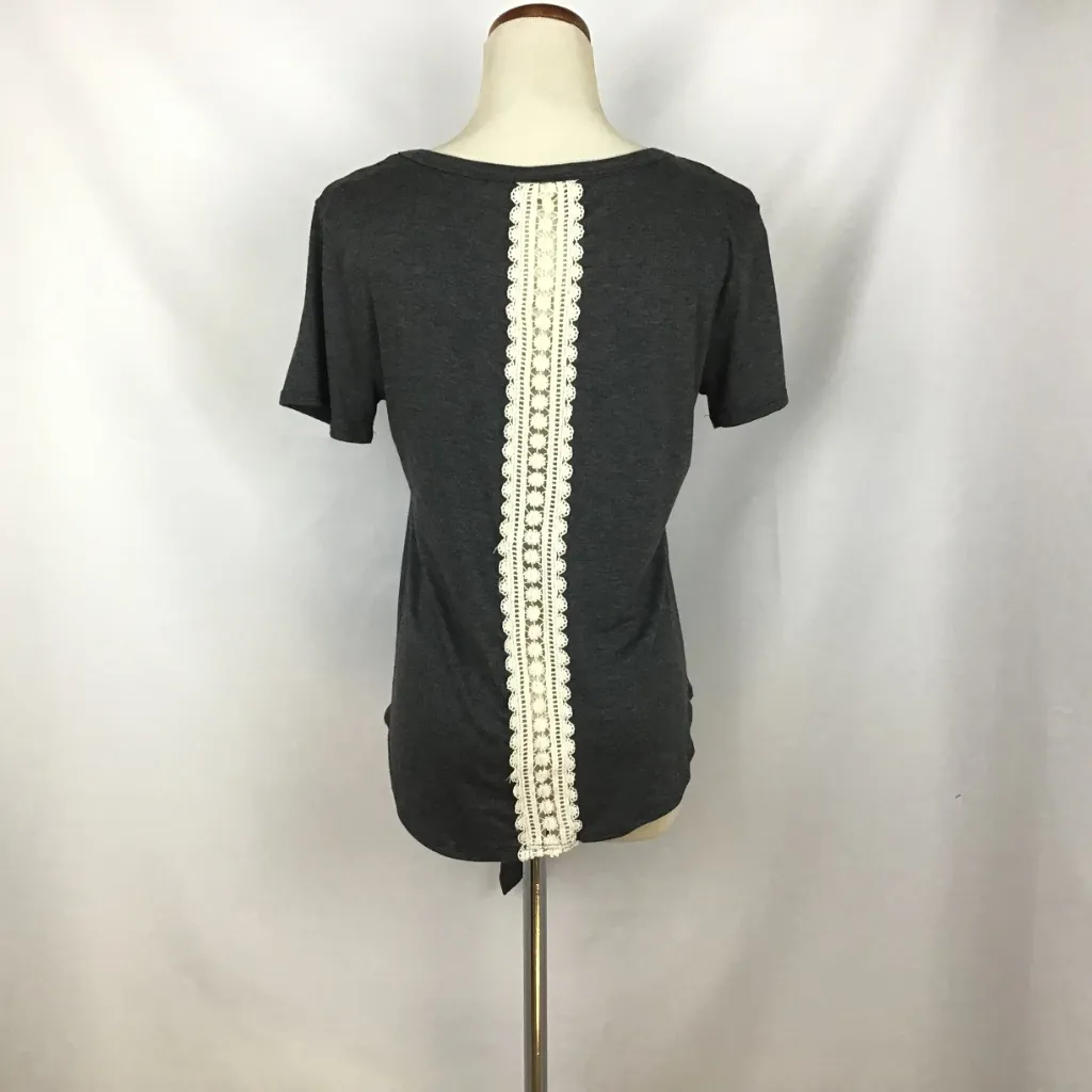 Moonchild Womens Tie Front Medium Shirt With‎ Lace Gray - Image 5