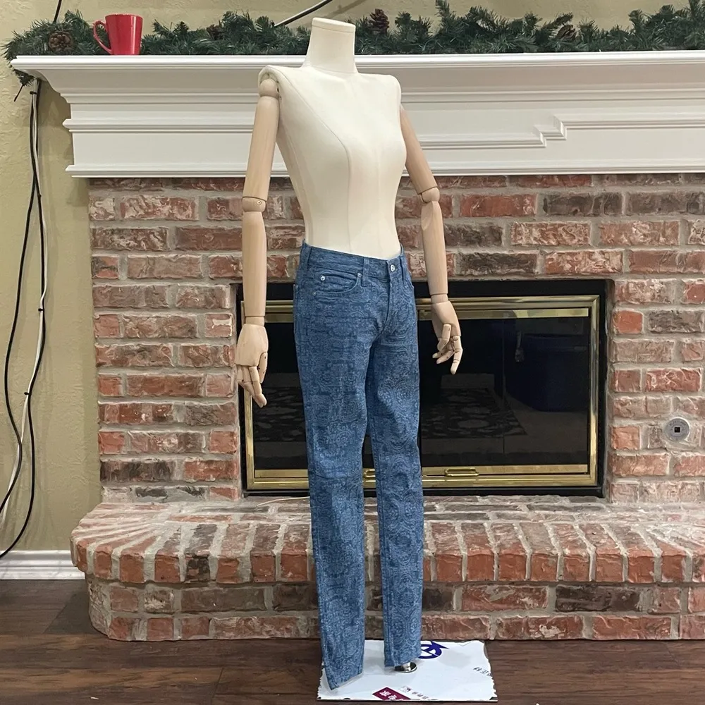 NWOT 7 For All Mankind printed paisley skinny blue jeans / size 24 - Image 12