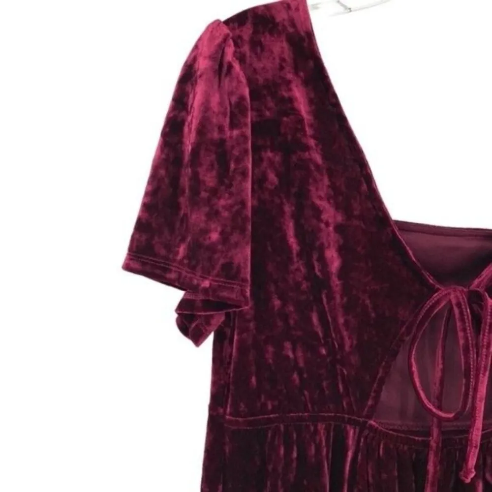 Crushed Velvet Babydoll Dress Goth Vamp Y2K Red Size L - Image 9